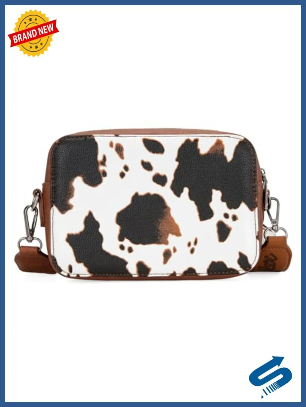 Women's Cow Print Crossbody Bag with Guitar Strap - Faux Leather